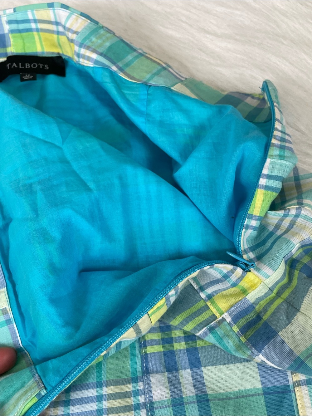 Talbots Madras Plaid Patchwork Mini Skirt in Aqua and Yellow 12 - Picture 9 of 12